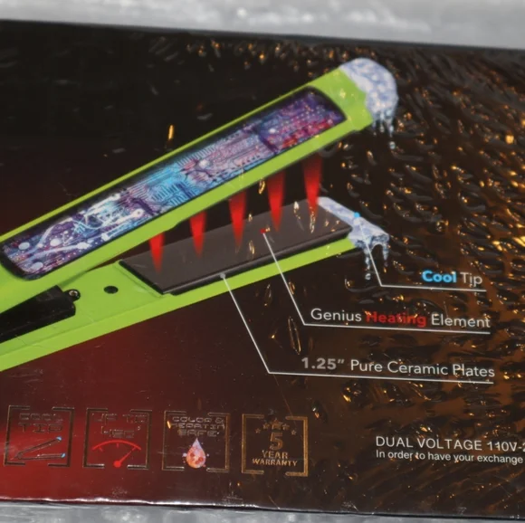 Royale Platinum Genius Heating Hair Straightener Pure Ceramic Plates 1.25" Lime - Picture 4 of 11